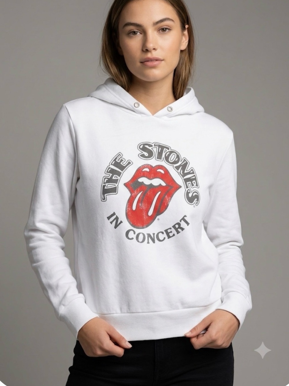 Cotton On x The Rolling Stones White Hooded Sweatshirt Size M